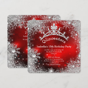 Convites Quinceanera 15º Inverno Pás Niverno Prata Vermelho
