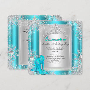 Convites Quinceanera 15º Inverno Teal Aqua Magia