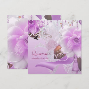 Convites Quinceanera 15º Lilás Rosa Floral Branco