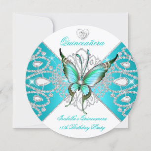 Convites Quinceanera 15º linda borboleta azul-teal nova