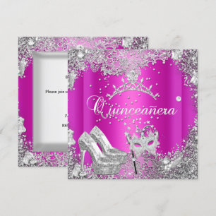 Convites Quinceanera 15º Máscara de Tiaras Rosa Prata