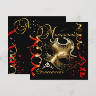 Convites Quinceanera 15º Máscara Vermelha Dourada