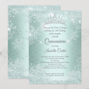 Convites Quinceanera 15º Menta Floco de Neve Inverno