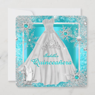 Convites Quinceanera 15º Mundo de Inverno Azul Turquesa Flo