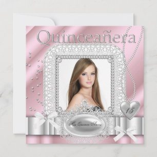 Convites Quinceanera 15º Rosa Branco Renda Pérola Foto