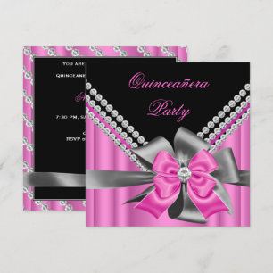 Convites Quinceanera 15º Rosa Prata Cinza Laço Diamantes 2