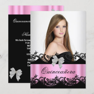 Convites Quinceanera 15º Rosa Preto Branco Renda Foto