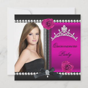 Convites Quinceanera 15º Rosa Preto Foto