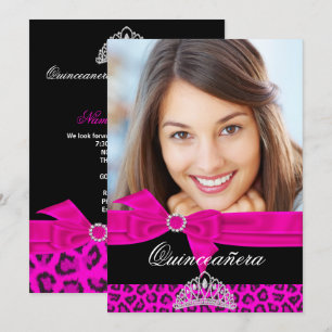 Convites Quinceanera 15º Rosa Quente Onça Preta Foto