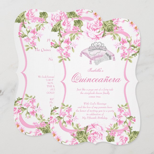 Convites Quinceanera 15º Rosas Flores Rosa Doce (Frente/Verso)