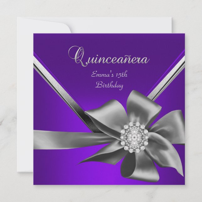 Convites Quinceanera 15º Roxo Azul Prata Cinza Arco (Frente)