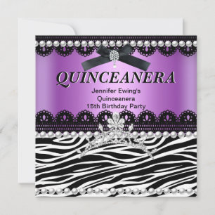 Convites Quinceanera 15º Roxo Rosa Preto Tiara Zebra