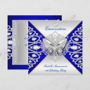 Convites Quinceanera 15º Tiara Borboleta Prata Azul