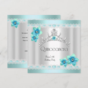 Convites Quinceanera 15º Tiara Branco Azul Turquesa Prata
