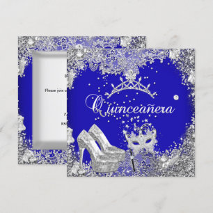 Convites Quinceanera 15º Tiara Máscara de Prata Azul Cobalt
