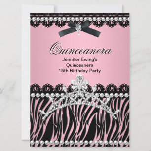 Convites Quinceanera 15º Tiara Preta Pink Zebra