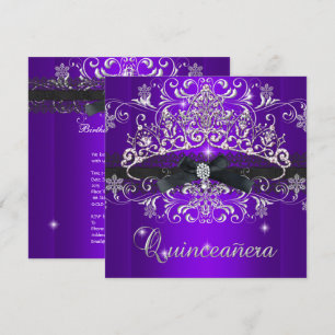 Convites Quinceanera 15º Tiaras de Purpurina Roxa Laço Pret