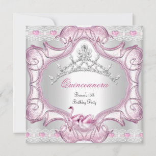 Convites Quinceanera 15º Tiarra de Cisnes Brancos e Rosas