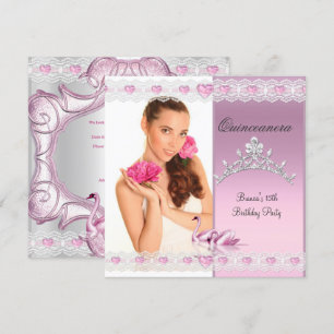 Convites Quinceanera 15º Tiarra de Cisnes Brancos Rosa para