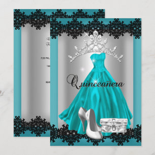 Convites Quinceanera 15º Titia de Diamante Prata Azul Turqu
