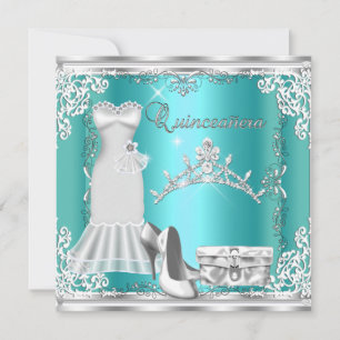 Convites Quinceanera 15º Titia de Diamante Prata Azul Turqu