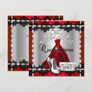 Convites Quinceanera 15º Titia Vermelha Preta Prata Diamant
