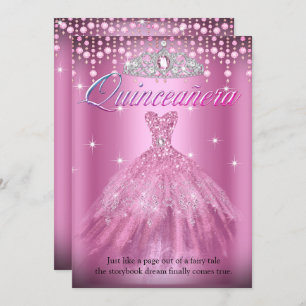 Convites Quinceanera 15 Aniversário Bonito Vestido Rosa Tia