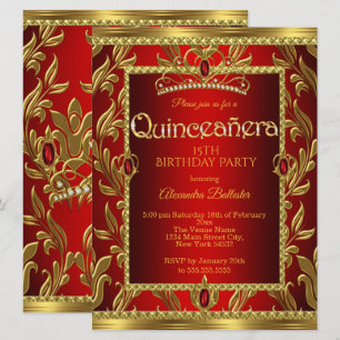 Convites Quinceanera 15 Aniversário Rubi Vermelho Jóia Tiar