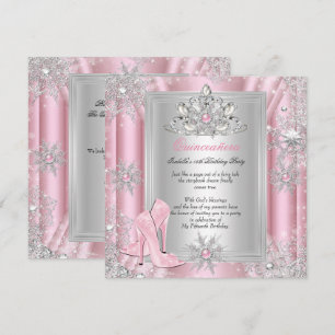 Convites Quinceanera 15 Aniversário Saltos Rosa Claro 2