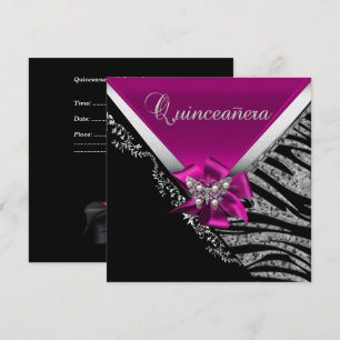 Convites Quinceanera 15 Aniversário Zebra Rosa Preto Prata