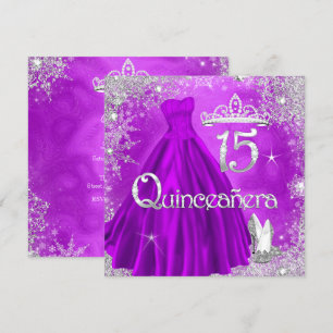 Convites Quinceanera 15 Anos Flocos de Neve Roxo Prata Fest