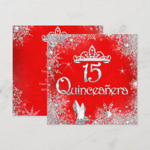 Convites Quinceanera 15 Anos Prata Vermelho Flocos de Neve 
