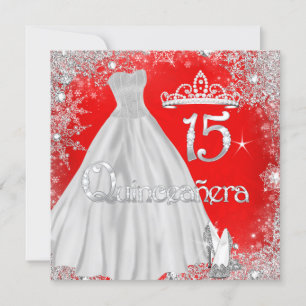 Convites Quinceanera 15 Anos Prata Vermelho Flocos de Neve 