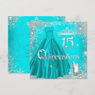 Convites Quinceanera 15 Aqua Silver Snowflakes Partido 2
