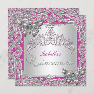 Convites Quinceanera 15 Birthday Borboletas Silver Pink