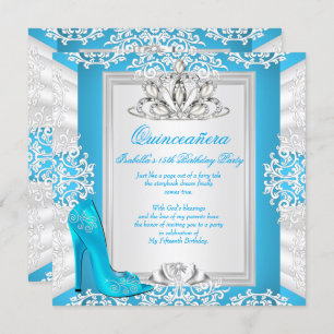 Convites Quinceanera 15 Birthday Cinderella Blue Heel