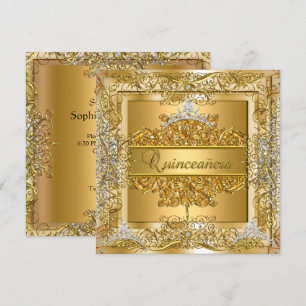 Convites Quinceañera 15 Birthday Dourado Silver Tiara