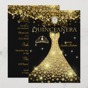 Convites Quinceanera 15 Birthday Dourado Tiara
