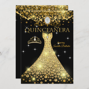 Convites Quinceanera 15 Birthday Dourado Tiara