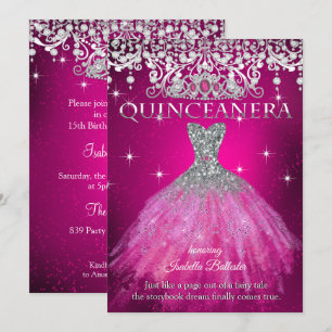 Convites Quinceanera 15 Birthday FUCHSIA Rosa Tiara