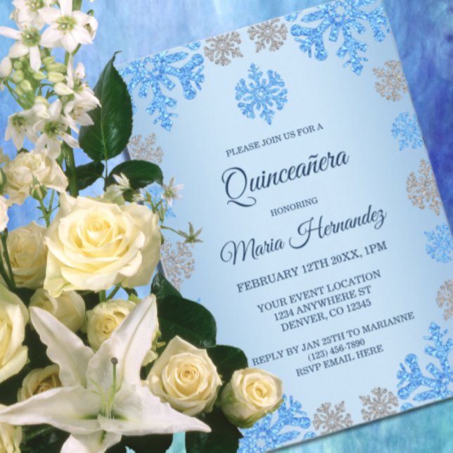 Convites Quinceañera 15 Birthday Ice Blue Snowflake (Criador carregado)