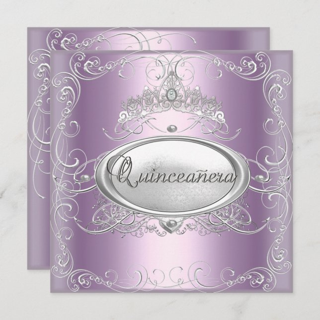 Convites Quinceanera 15 Birthday Lilink Silver Star (Frente/Verso)