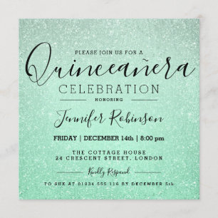 Convites Quinceanera 15 Birthday Mint Glitter