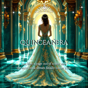 Convites Quinceanera 15 Birthday Palace Aqua Teal Jade