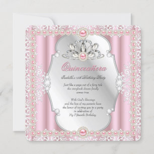 Convites Quinceanera 15 Birthday Pearl Prata Rosa 2
