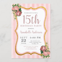 Quinceanera 15 Birthday Pink Floral Dourada Glitte