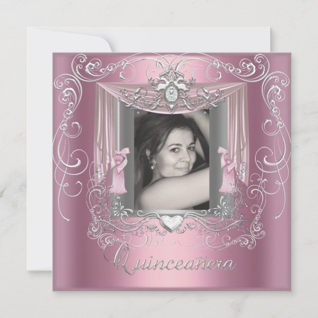 Convites Quinceanera 15 Birthday Pink Silver Star (Frente)