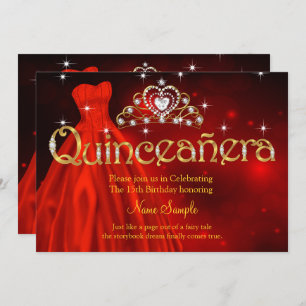 Convites Quinceanera 15 Birthday Regal Vestido Vermelho Tia