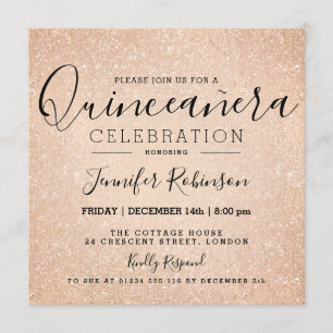 Convites Quinceanera 15 Birthday Rosa Dourada Glitter