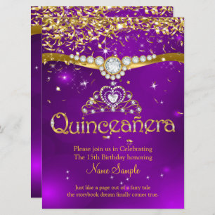 Convites Quinceanera 15 Birthday Roxo Confetti Dourado